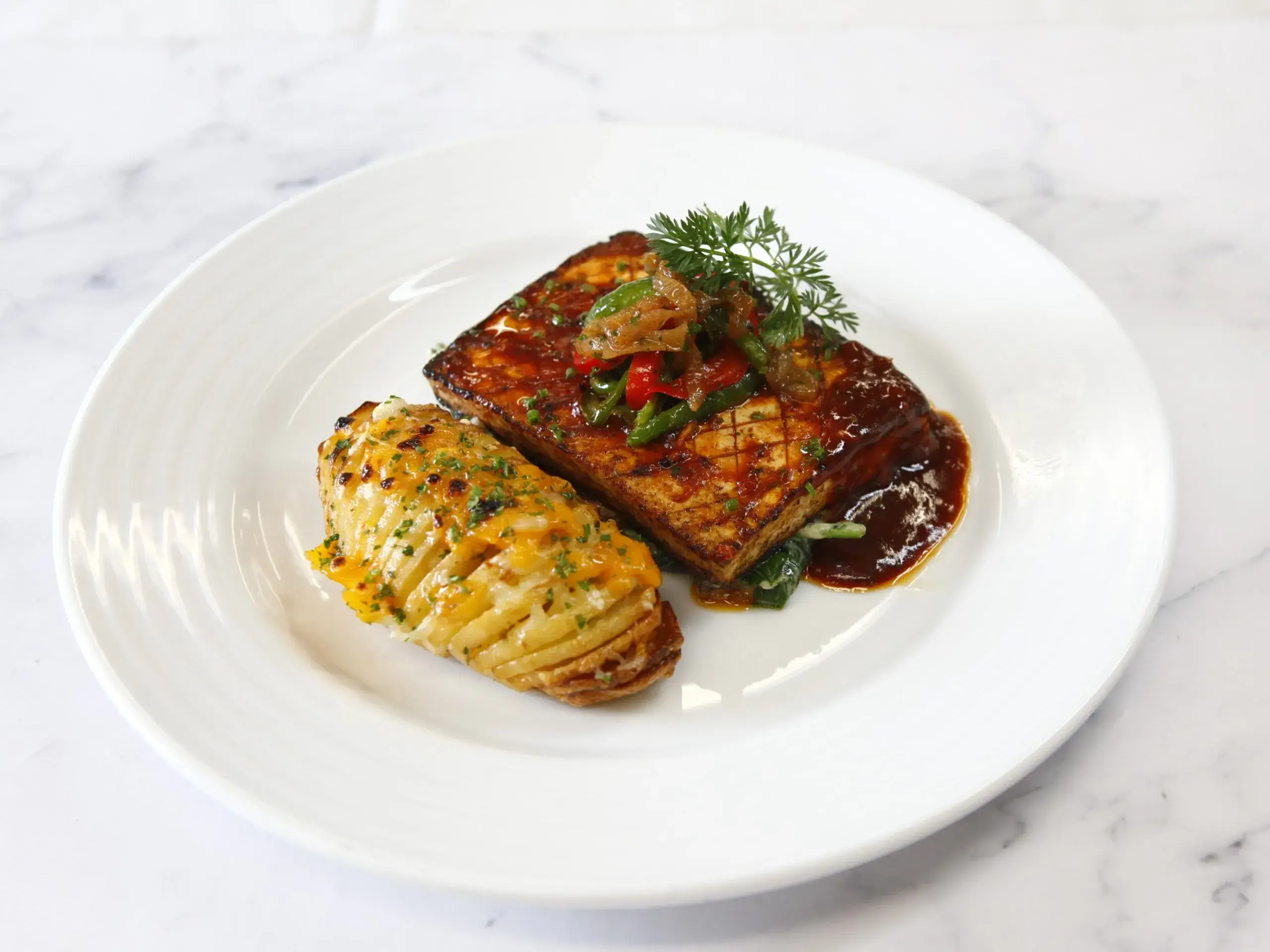 Vegan options onboard including Grilled Tofu Steak